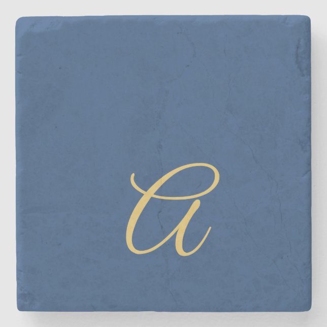 Gold & Blau Farbiges Monogramm Professioneller Anf Steinuntersetzer (Vorderseite)