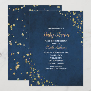 Gold & Blau funkelnde Sterne Himmlische Babyparty Einladung