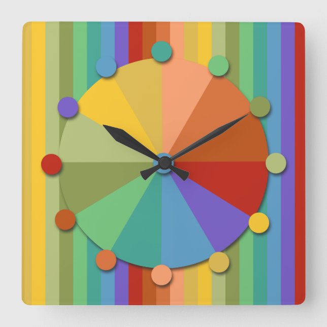 Gold, Blau, grüne Streifen Fun Square Wall Uhr (Vorderseite)