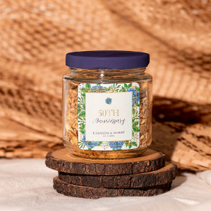 Gold Blau Hortensie 50. Hochzeitsjubiläumsfeier Quadratischer Aufkleber