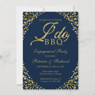 Gold Blau I DO BBQ Verlobungsfeier Einladung