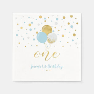 Gold & Blau   Luftballons, Konfetti 1. Geburtstag Serviette