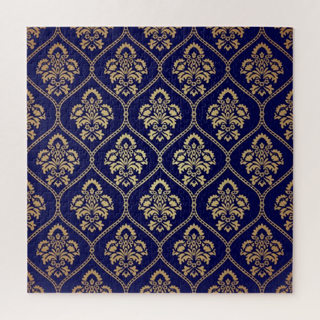 Gold & Blau: Luxus Damask (Vertikal)