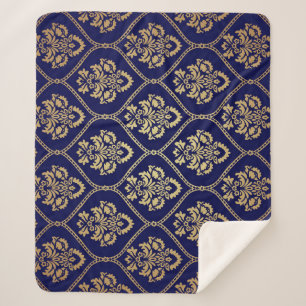 Gold & Blau: Luxus Damask Sherpadecke