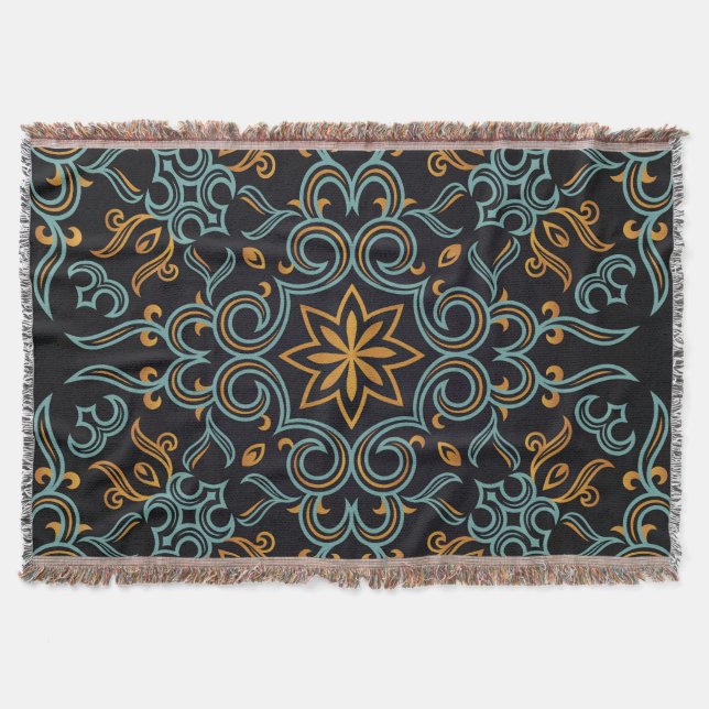 Gold & Blau: Ornamental Vintag Decke (Vorderseite)