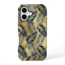 Gold Blau Palmwedel iPhone 16 Hülle