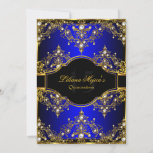 Gold Blau Perle Vintage Glamour Quinceanera Einladung