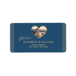 Gold & Blau Punkte personalisierte Hochzeit Adressaufkleber