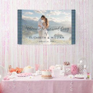 Gold & Blau Punkte personalisierte Hochzeit Banner