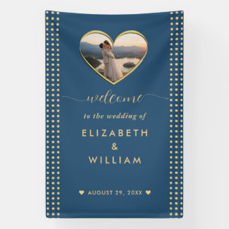 Gold & Blau Punkte personalisierte Hochzeit Banner