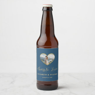 Gold & Blau Punkte personalisierte Hochzeit Bierflaschenetikett