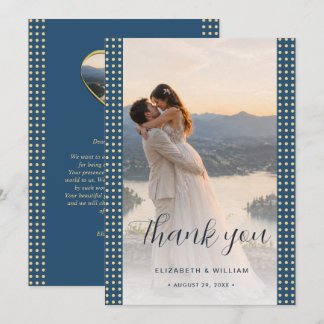 Gold & Blau Punkte personalisierte Hochzeit Dankeskarte