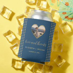 Gold & Blau Punkte personalisierte Hochzeit Dosenkühler