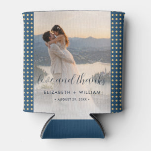 Gold & Blau Punkte personalisierte Hochzeit Dosenkühler