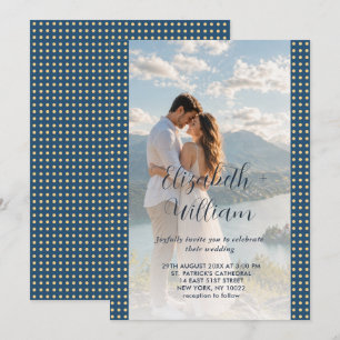 Gold & Blau Punkte personalisierte Hochzeit Einladung