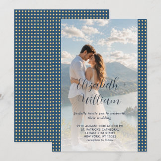 Gold & Blau Punkte personalisierte Hochzeit Einladung