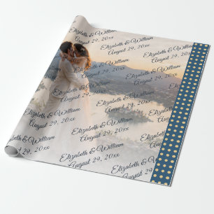 Gold & Blau Punkte personalisierte Hochzeit Geschenkpapier