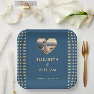 Gold & Blau Punkte personalisierte Hochzeit Pappteller