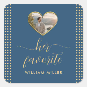 Gold & Blau Punkte personalisierte Hochzeit Quadratischer Aufkleber