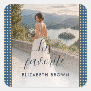 Gold & Blau Punkte personalisierte Hochzeit Quadratischer Aufkleber