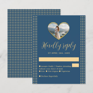 Gold & Blau Punkte personalisierte Hochzeit RSVP Karte