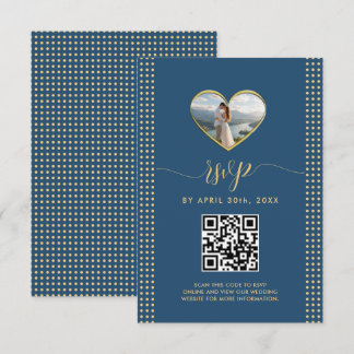 Gold & Blau Punkte personalisierte Hochzeit RSVP Karte