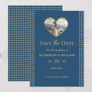 Gold & Blau Punkte personalisierte Hochzeit Save The Date