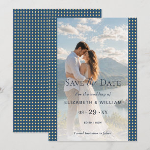 Gold & Blau Punkte personalisierte Hochzeit Save The Date