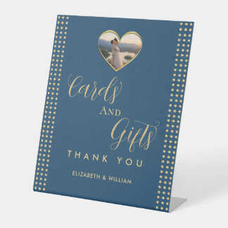 Gold & Blau Punkte personalisierte Hochzeit Sockelschild