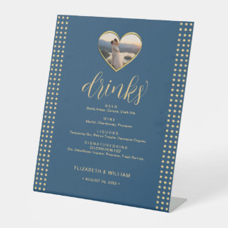 Gold & Blau Punkte personalisierte Hochzeit Sockelschild