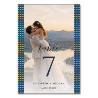 Gold & Blau Punkte personalisierte Hochzeit Tischnummer
