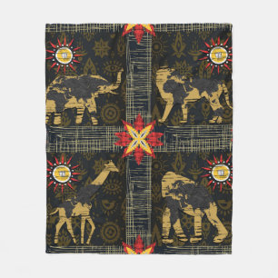 Gold Blau Rot Safari Weltkarte Afrikanische Tiere Fleecedecke