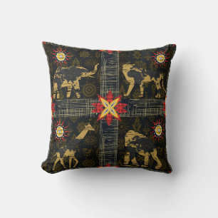 Gold Blau Rot Safari Weltkarte Afrikanische Tiere Kissen