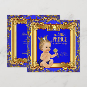 Gold Blau Royal Prinz Baby Shower Blond Baby Junge Einladung