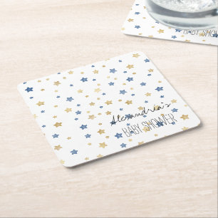 Gold Blau Sternenlicht Sterne Personalisierte Baby Rechteckiger Pappuntersetzer