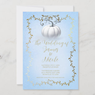 Gold Blau Storybook Weiße Kürbis-Hochzeit Einladung
