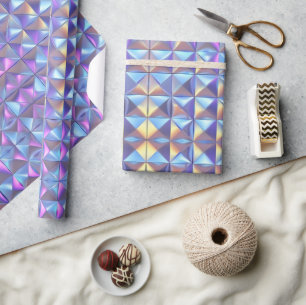 Gold, Blau und Lila Irisierendes Geometrisches 2 Geschenkpapier