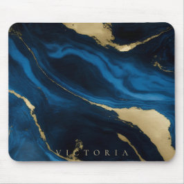 Gold, Blau und schwarzer Marmor Textur Personalisi Mousepad