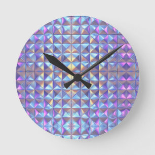 Gold, Blau und Violett Irisierende Geometrische 2 Runde Wanduhr