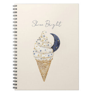 Gold Blaue Sterne Mond Eiscreme Tüte Notizblock