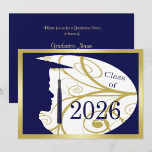 Gold/Blauer Mann-Silhouette 2026 Abschlussfeier Einladung