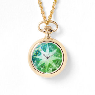 Gold Bling Green Compass Gemstone Kristall Look Armbanduhr