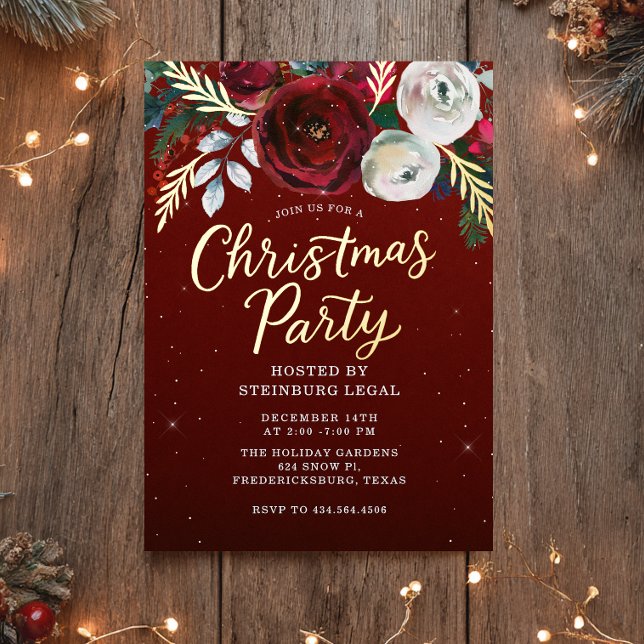 Gold Bloom Office Corporate Christmas Party  Folieneinladung (Von Creator hochgeladen)