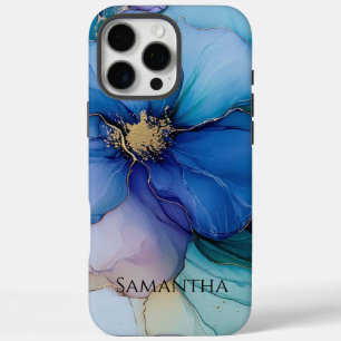 Gold Blue Aqua Lila Blume iPhone 16 Pro Max Hülle