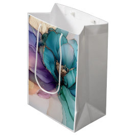 Gold Blue Aqua Lila Blume Mittlere Geschenktüte