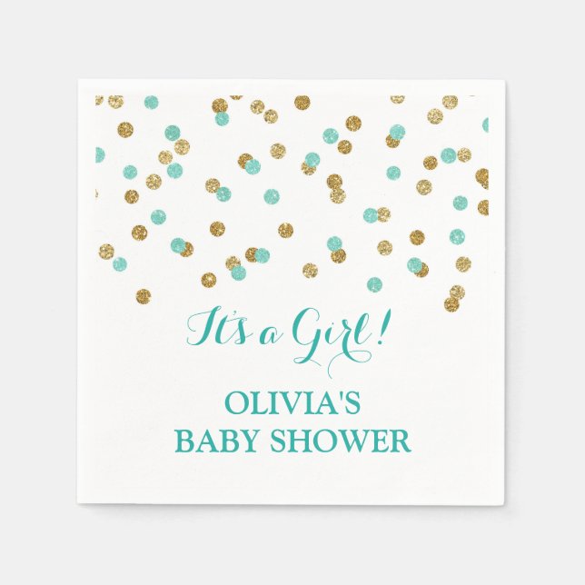 Gold Blue Aqua Turquoise Confetti Baby Dusche Serviette (Vorderseite)