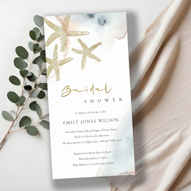 GOLD BLUE BEACHY STARFISH BRAUTPARTY EINLADEN DANKESKARTE (Von Creator hochgeladen)