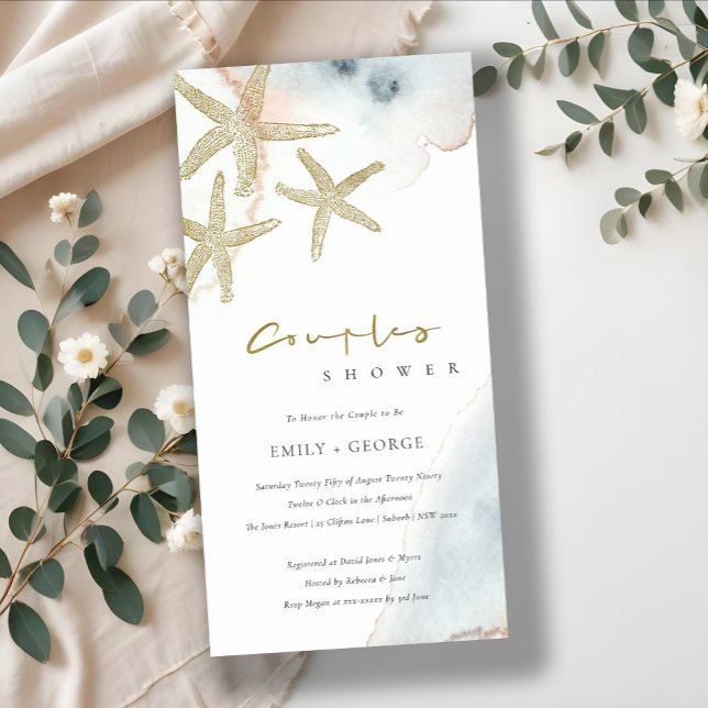 GOLD BLUE BEACHY STARFISH COUPLES SHOWITE DANKESKARTE (Von Creator hochgeladen)