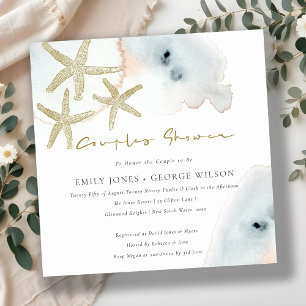 GOLD BLUE BEACHY STARFISH COUPLES SHOWITE DANKESKARTE