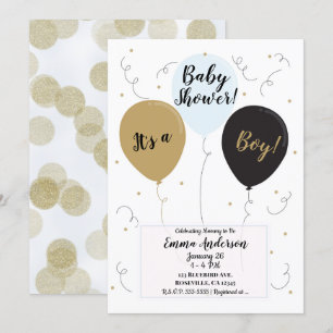 Gold Blue & Black Ballons Es ist ein Junge Baby Sh Einladung